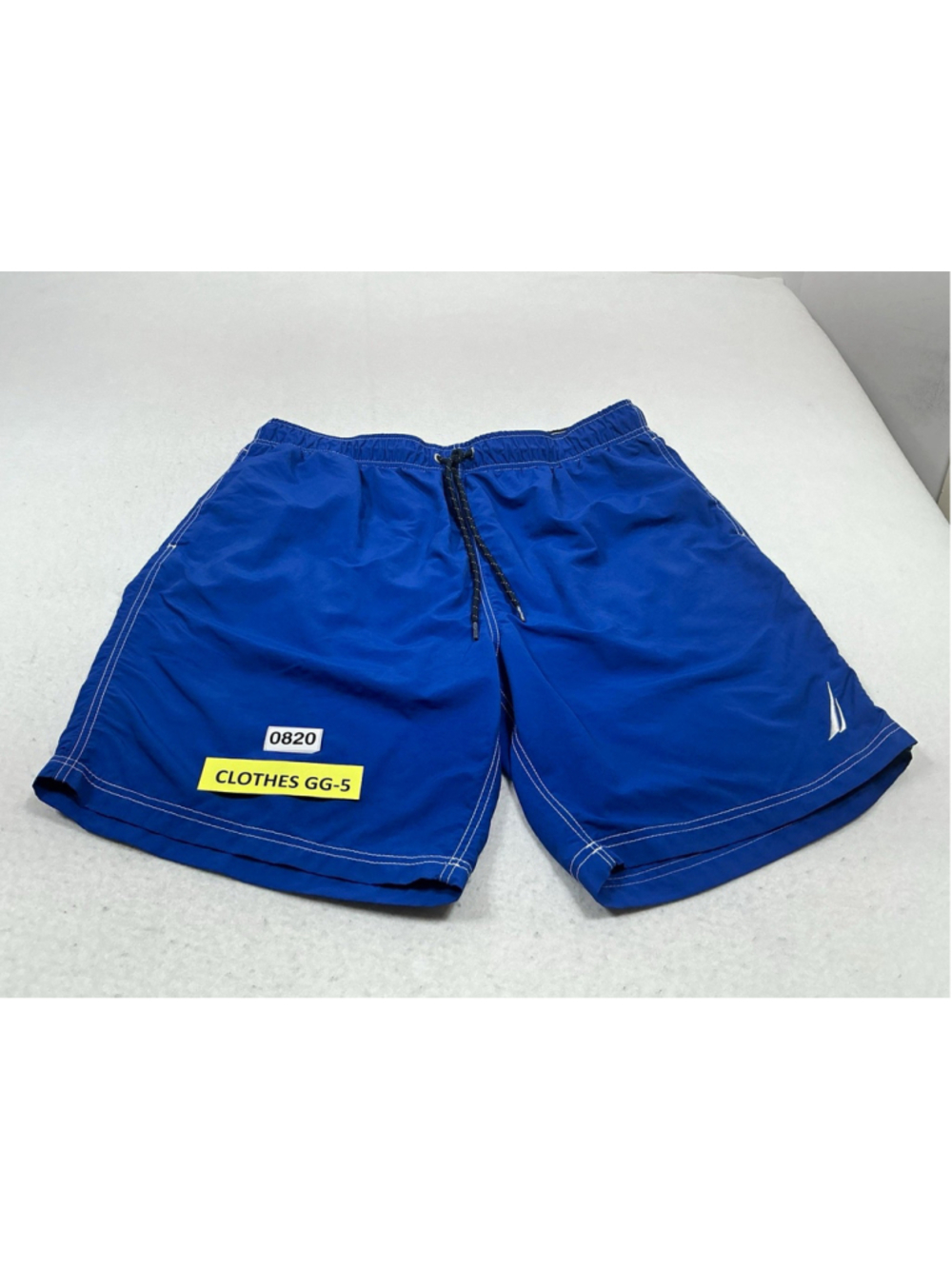 Nautica Men's Blue Solid Swim Trunks XXL Elastic Waist Drawstring Back Pocket